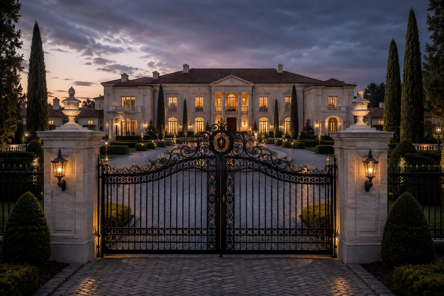 An estate in the blue hour — original architectural concept